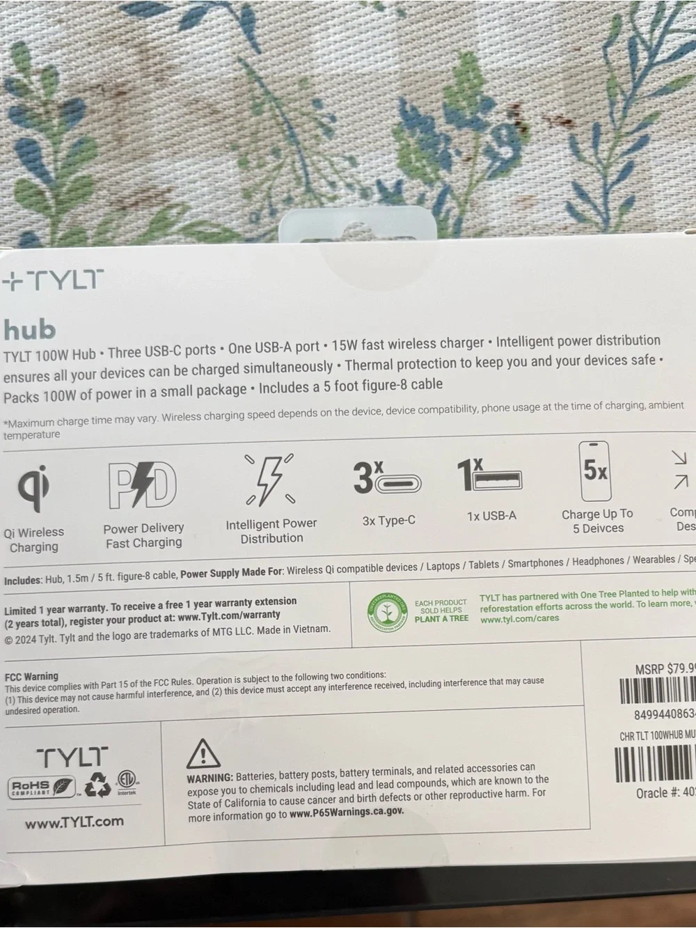 TYLT hub Wireless Charging Multi-Port Power Hub in White