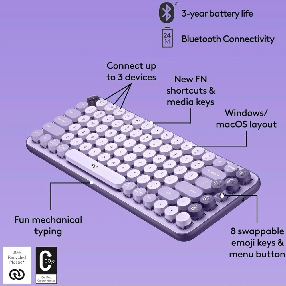 Logitech Purple Wireless Retro Round-Key Keyboard