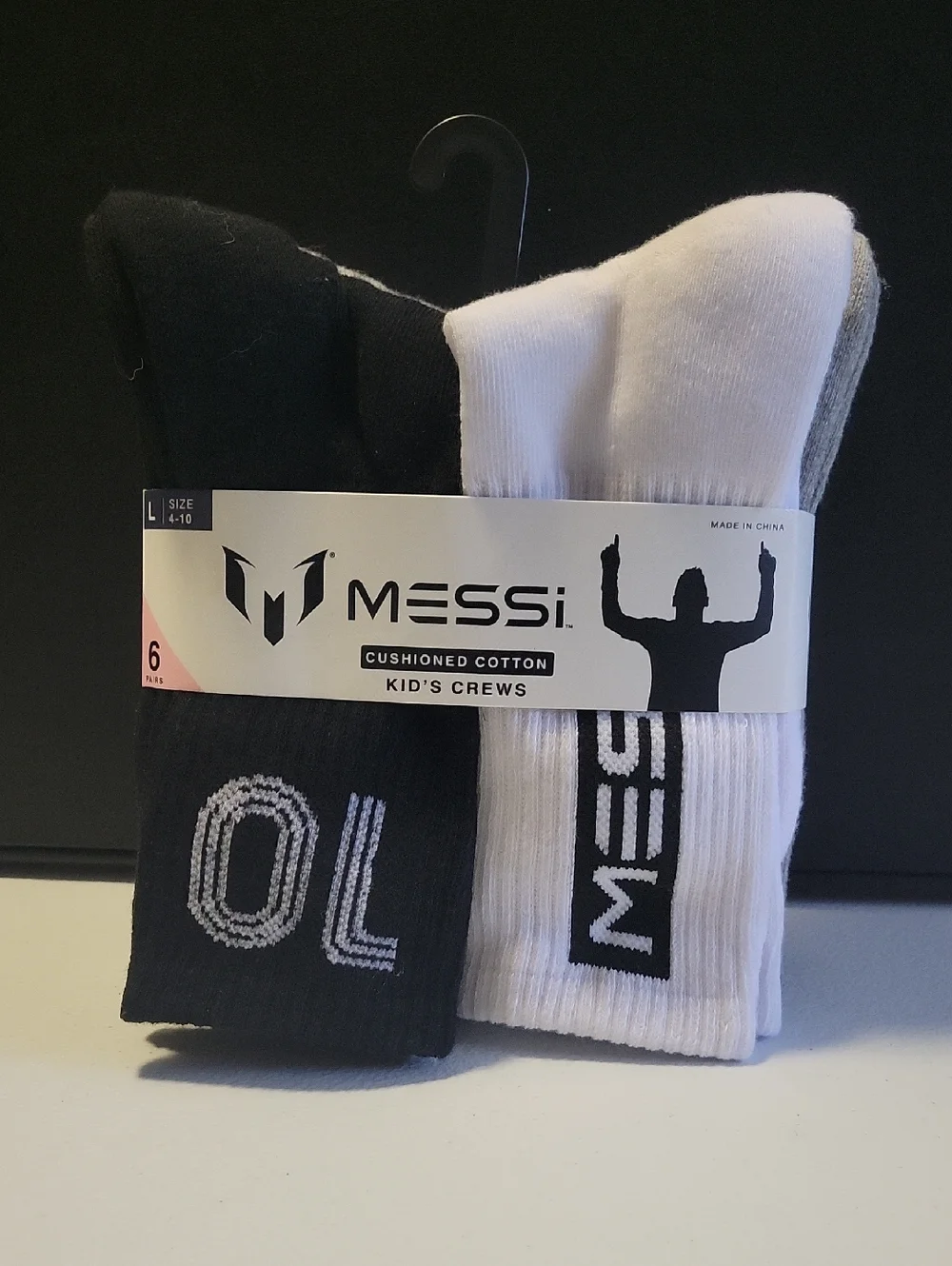 Kids Cushioned Cotton Crew Socks - Black & White (6 Pack) 12