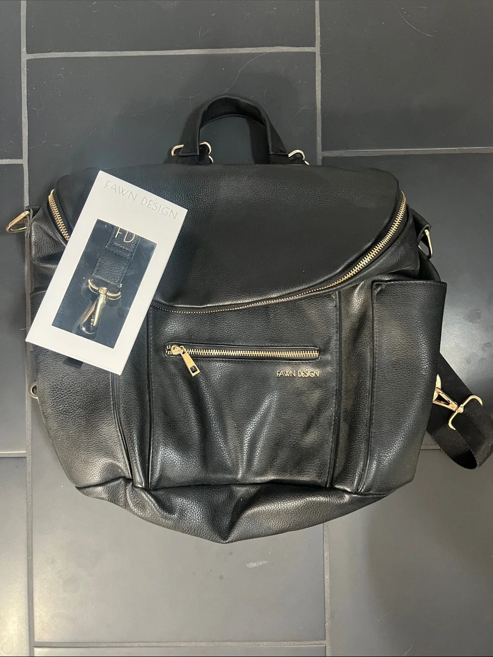 Fawn Design Black Backpack with Gold Hardware