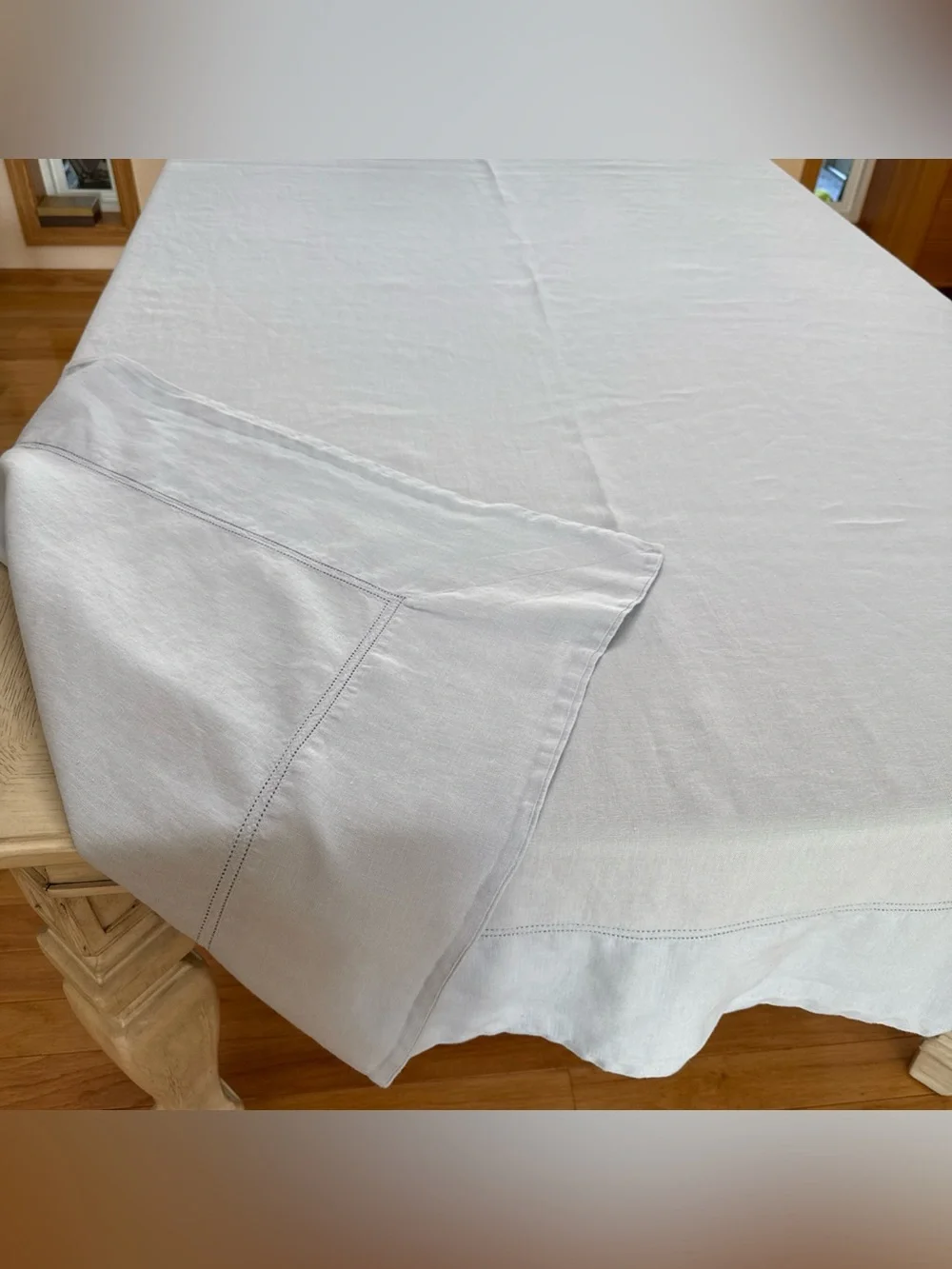Williams Sonoma Linen Double Hemstitch Tablecloth Baby Blue ~68