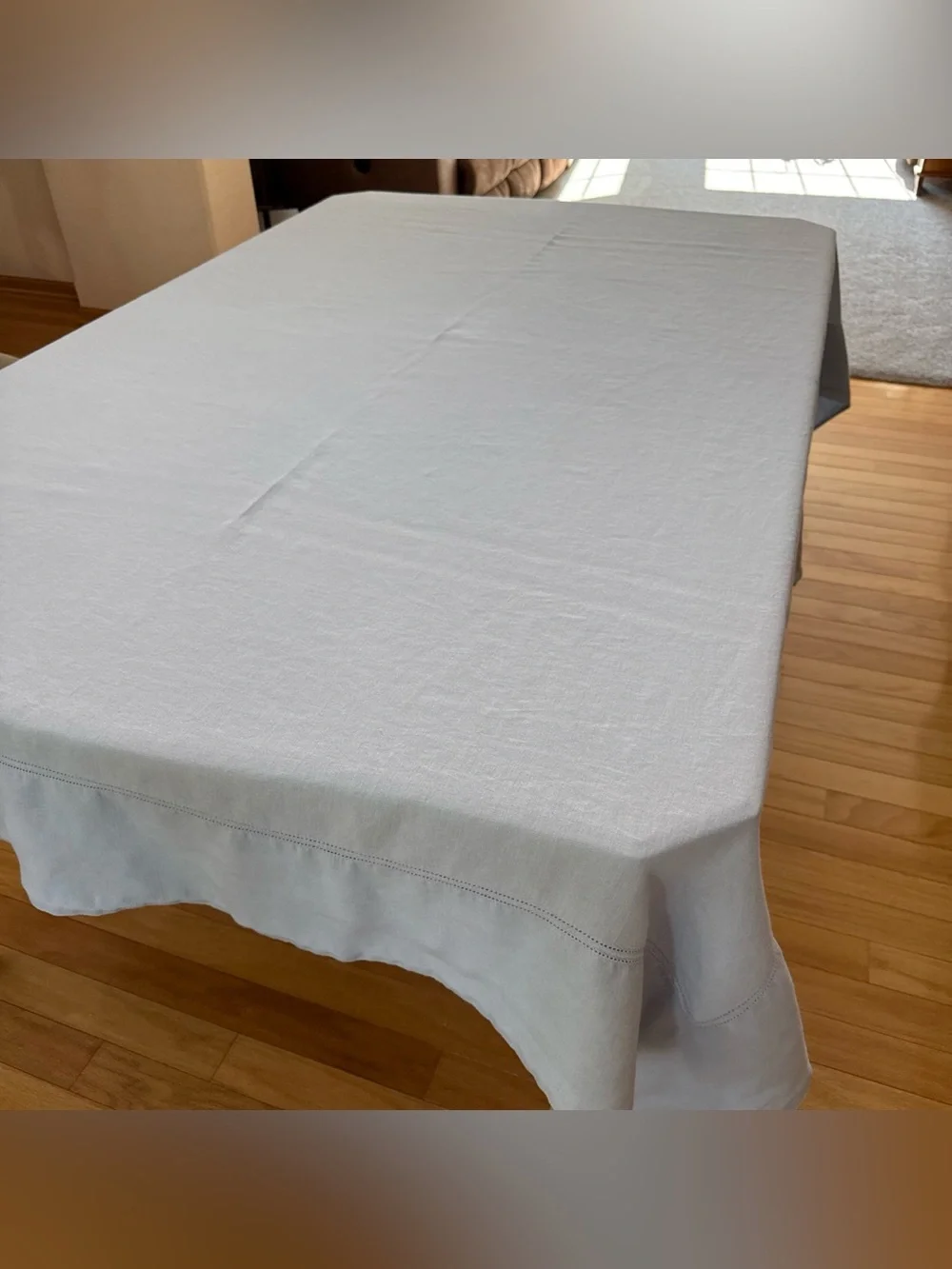 Williams Sonoma Linen Double Hemstitch Tablecloth Baby Blue ~68