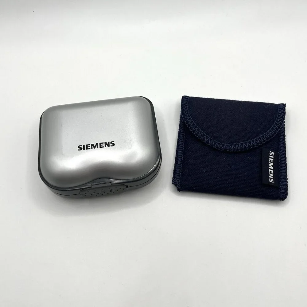 Siemens Hearing Aid Storage Case Lot Of 2 CASES ONLY Silver Hardshell, Blue Soft