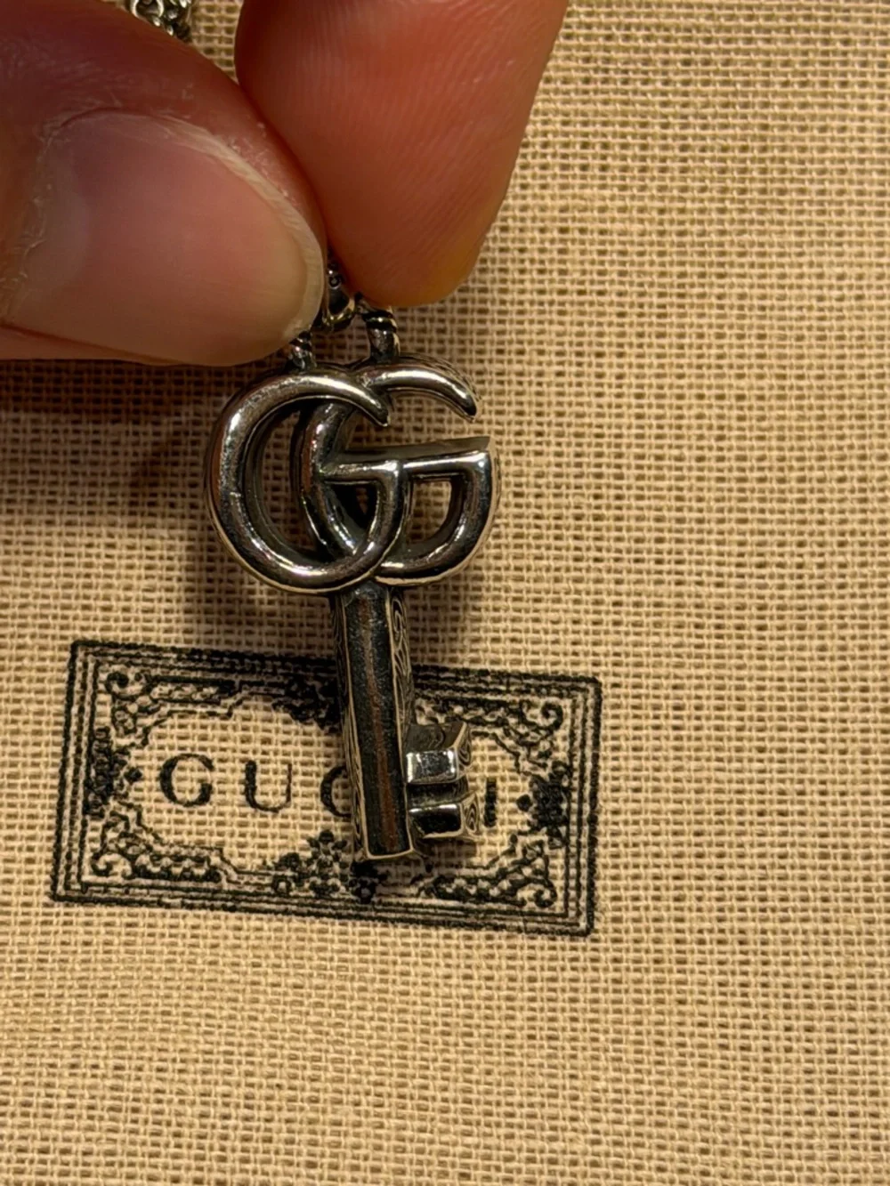 Gucci Silver GG Key Pendant Necklace