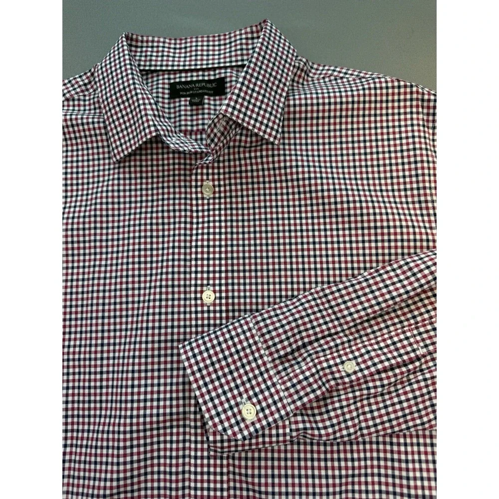 Banana Republic Button Up Shirt Tailored‎ Standard Fit Red White Blue Sz Large L