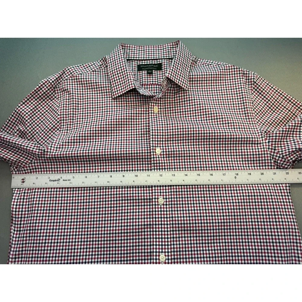Banana Republic Button Up Shirt Tailored‎ Standard Fit Red White Blue Sz Large L