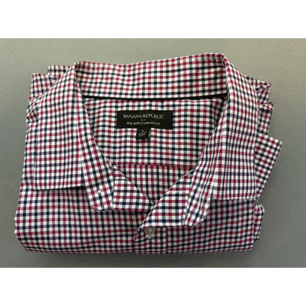 Banana Republic Button Up Shirt Tailored‎ Standard Fit Red White Blue Sz Large L