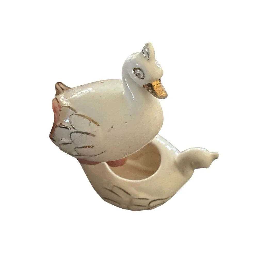 Vintage Ceramic‎ Swan Stacking Salt Pepper Condiment Pot With Spoon