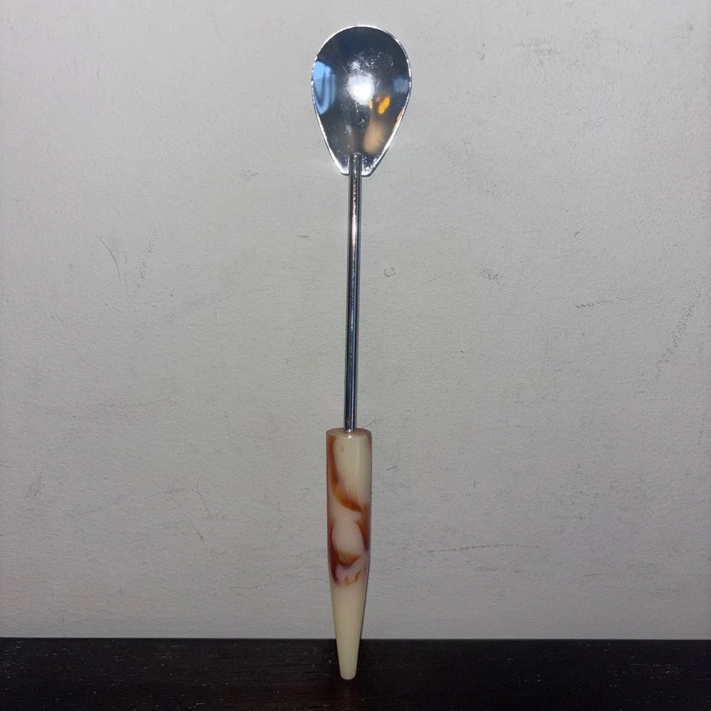 Vintage | MCM‎ | Bakelite Marbled Amber | Iced Tea/Cocktail/Milkshake Spoon | 9