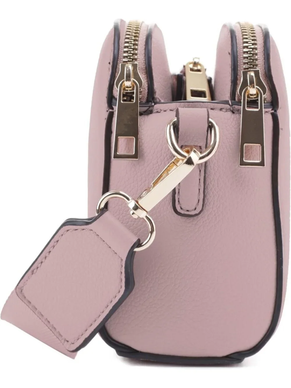 Women's Mauve Trendy Triple Zip Small Crossbody Bag Purse with Guitar Strap