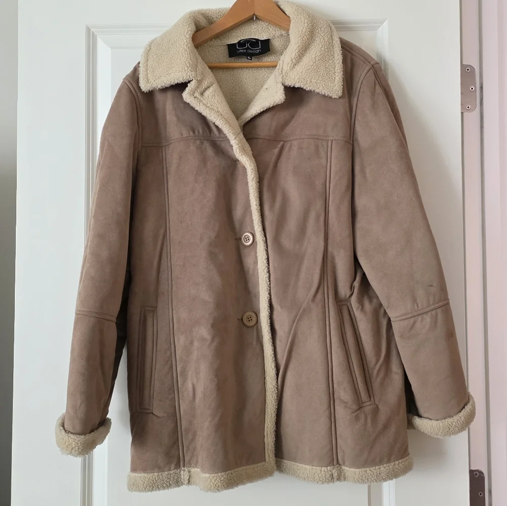 Y2k Utex Design Faux Suede Sherpa Lined Coat Womens XL Cream Tan Western Chic
