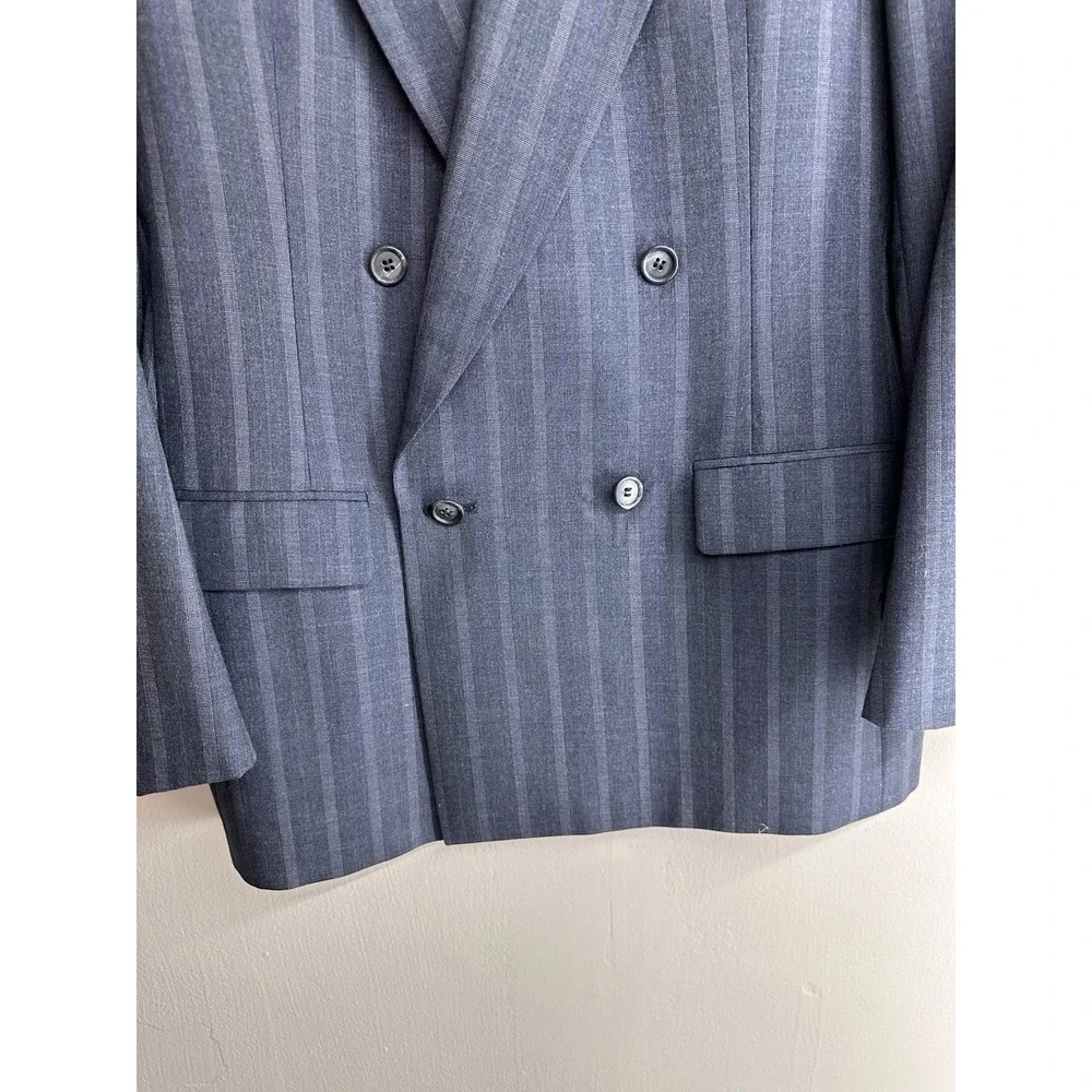 VTG 80s Alexander Julian SIZE 42R Pinstripe Navy Double Breasted 100% Wool USA