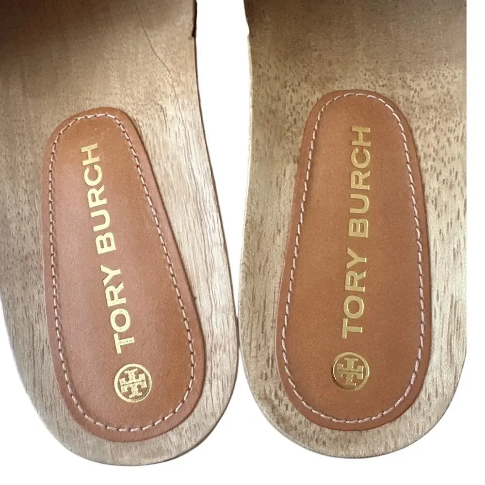 Tory Burch Jessa Leather Wood Sandals Size 8