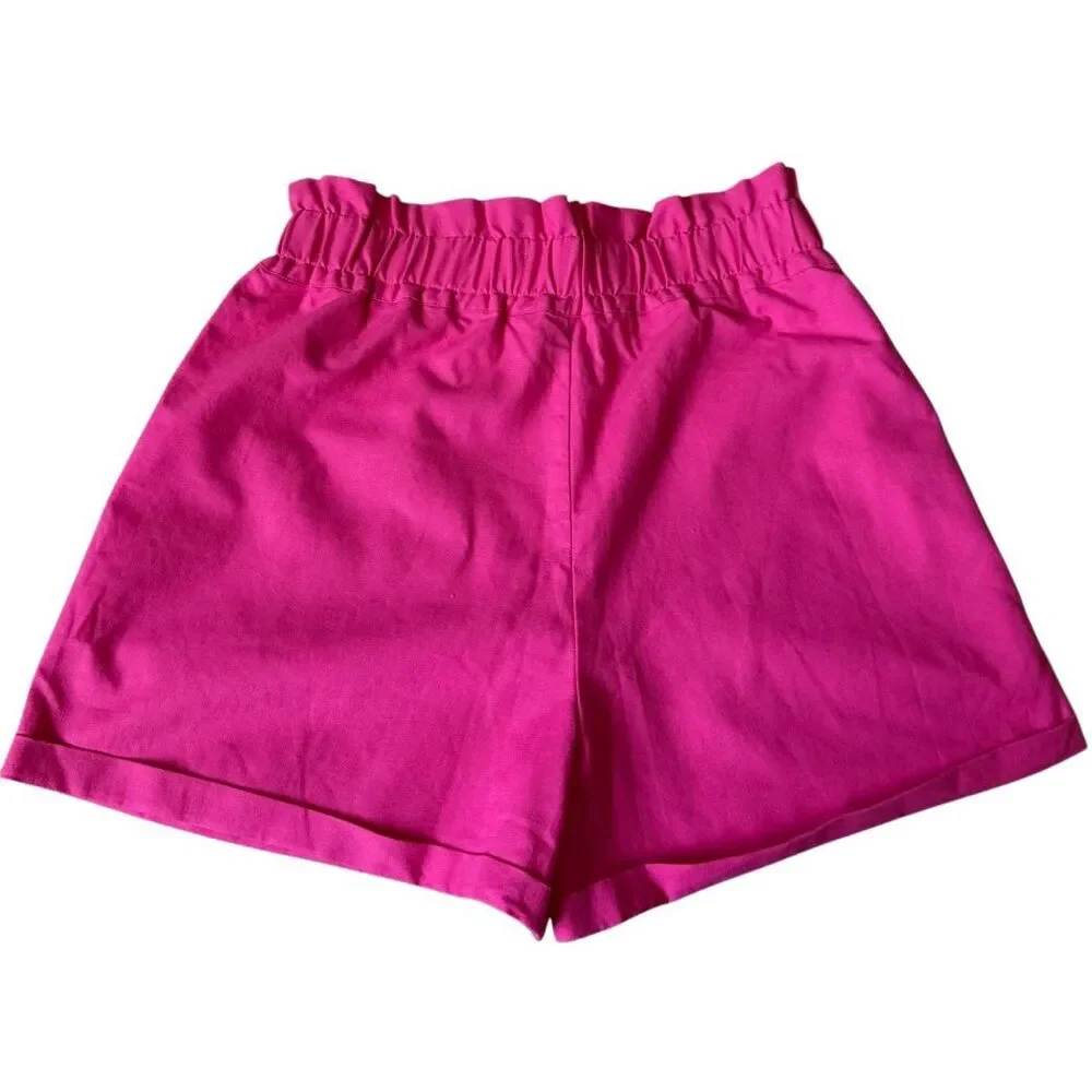 O.P.T Shorts NEW Paperbag Linen Blend Hot Pink Large