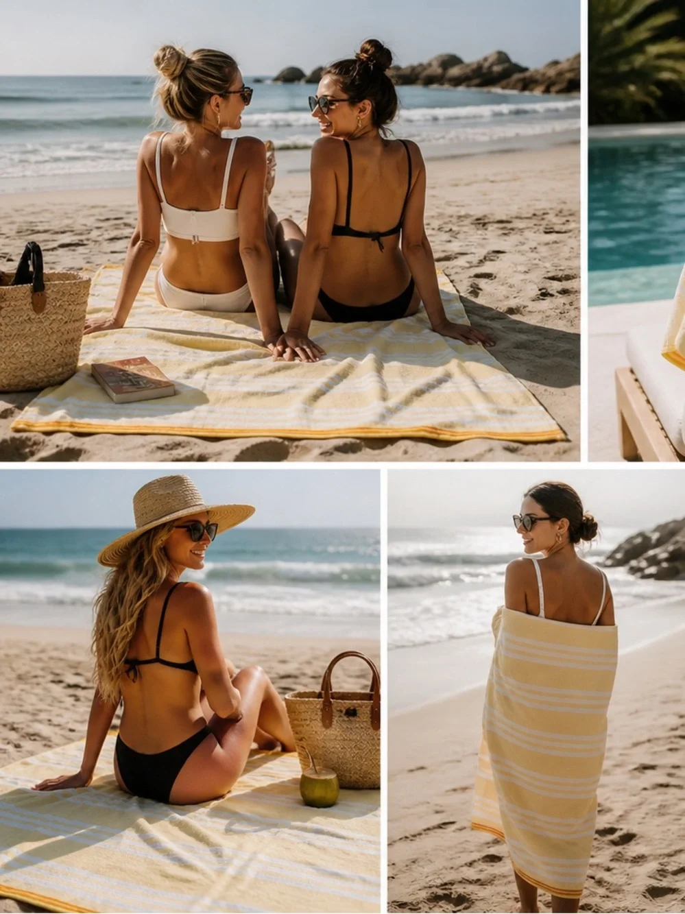 Yellow Striped Turkish Sand Resistant Extra Long Beach Pool Towel, 100% cotton