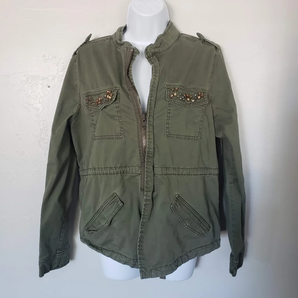 Nine West Vintage America Collection Large Olive Green Jacket Gem Pockets