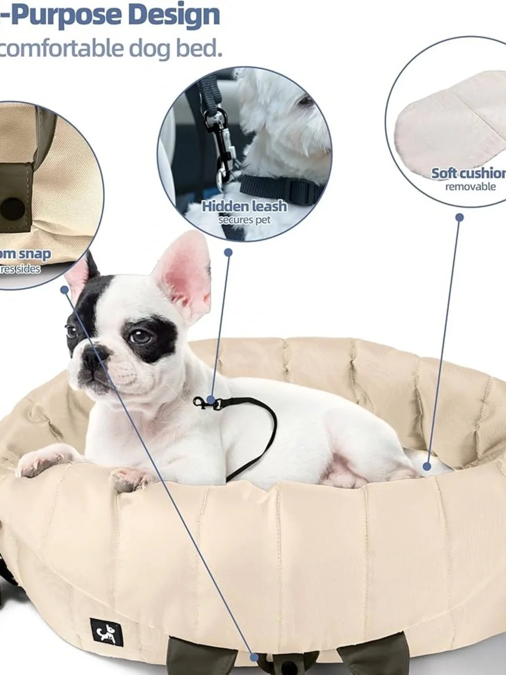 Pet Carrier Front-Load Dog Sling - Cream