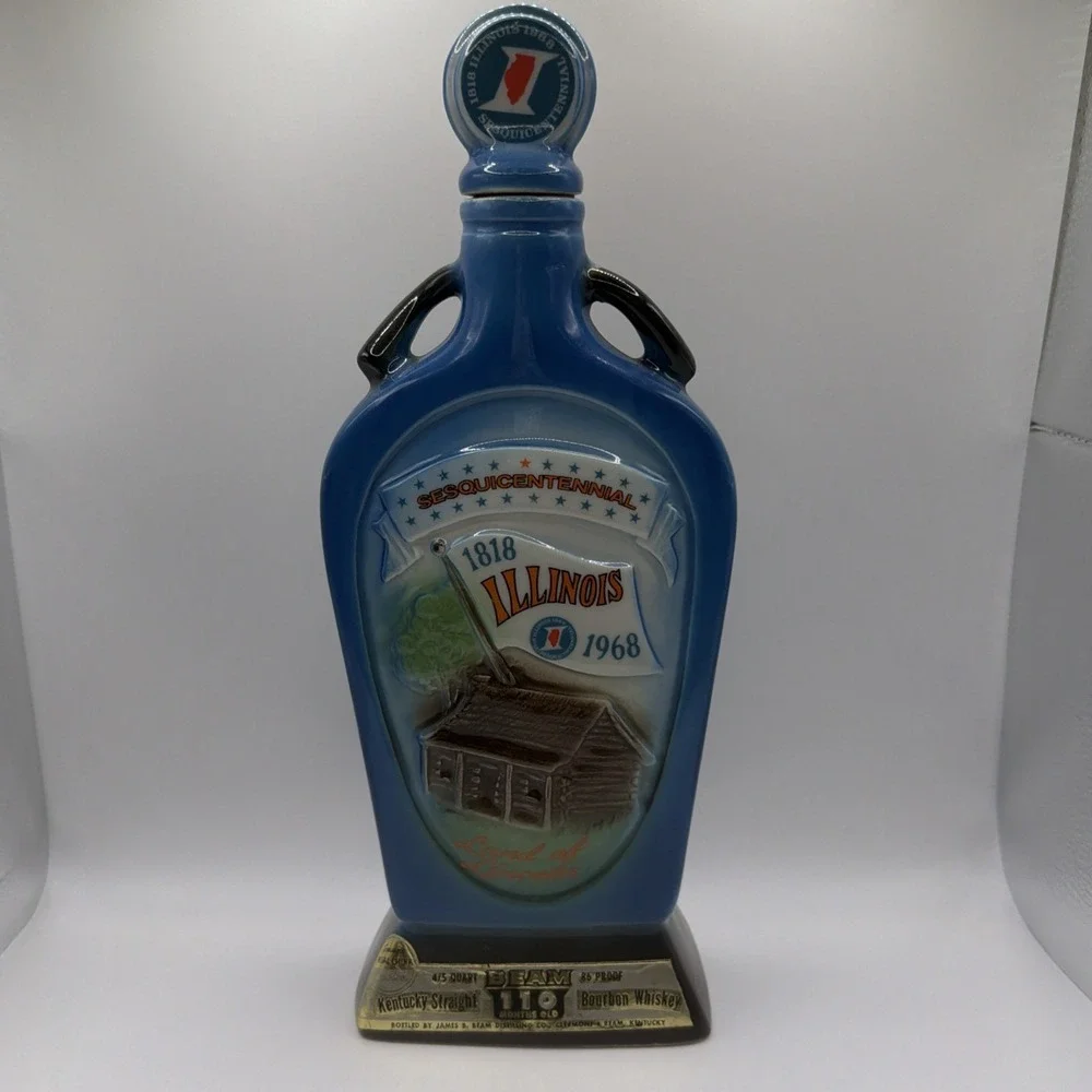 Vintage 1968 Jim Beam Illinois Sesquicentennial EMPTY Decanter Bottle 1818-1968‎
