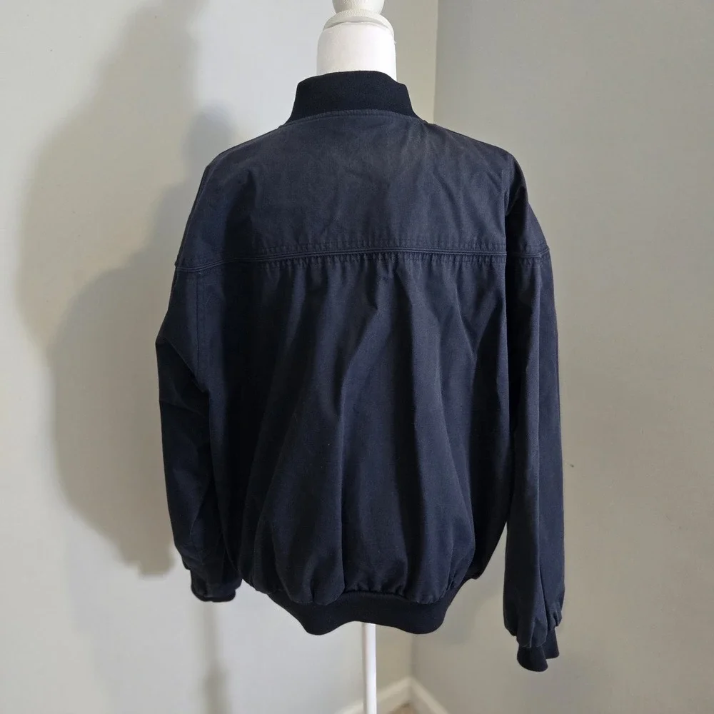Knightsbridge Vintage Bomber Jacket Mens Large Navy Zip Snap Cotton