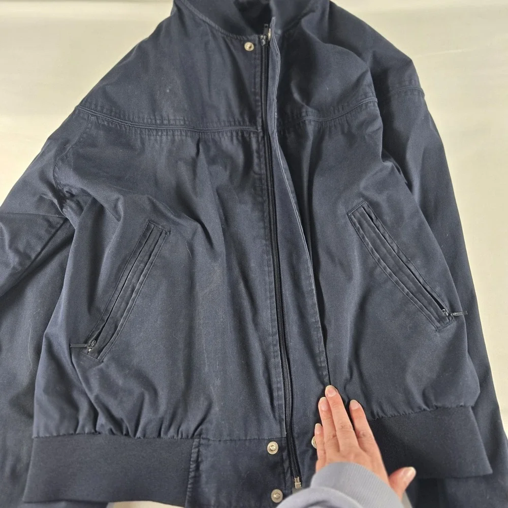 Knightsbridge Vintage Bomber Jacket Mens Large Navy Zip Snap Cotton