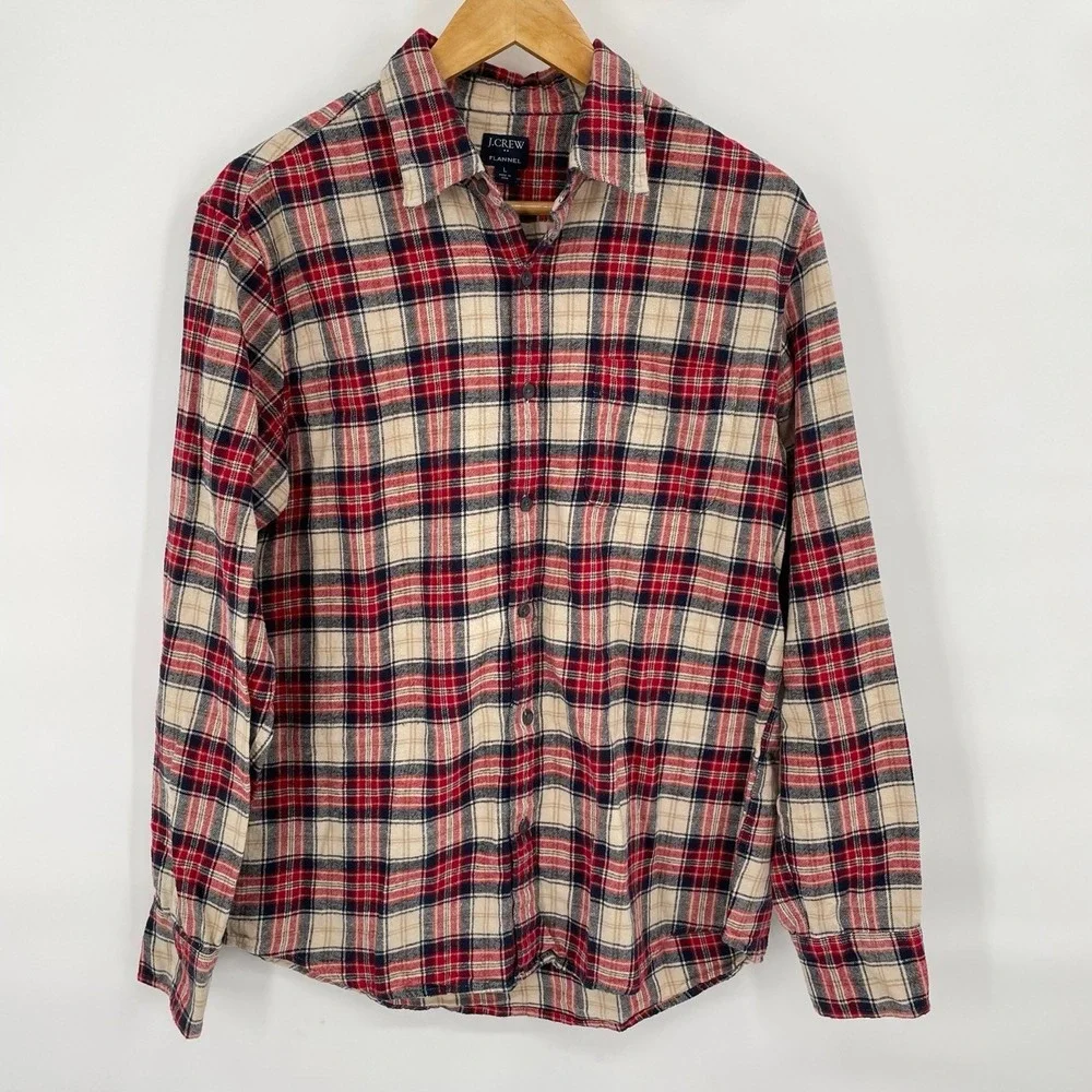 J.Crew Mens Large Flannel Shirt Plaid Button‎ Up Long Sleeve Lumberjack Grunge