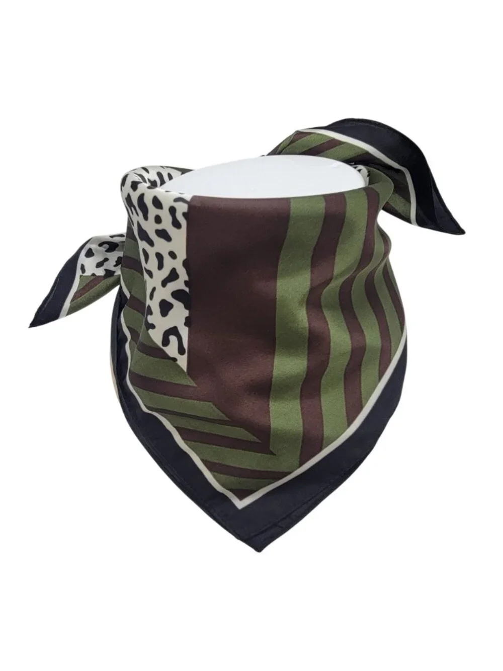 ✨Elegant Bandana Square Silky Scarf BLACK Green Animal Print Versatile Shawl New