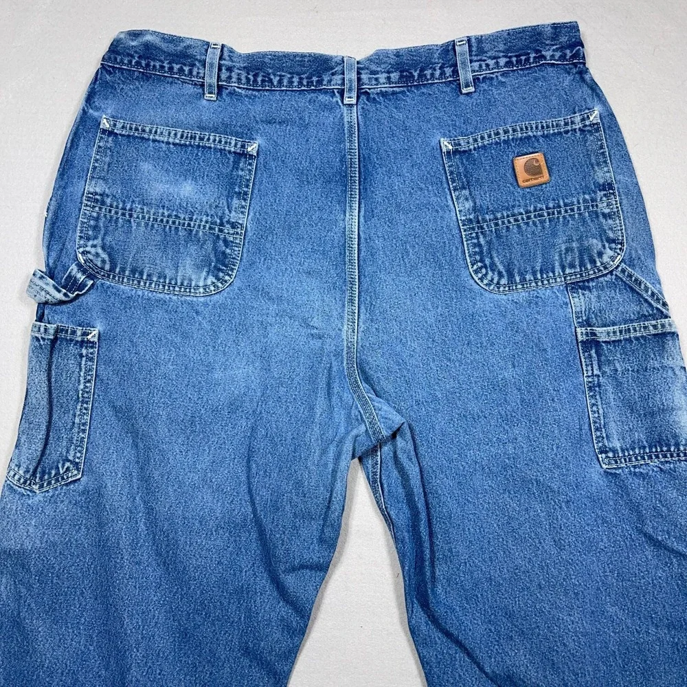 Carhartt Dungaree Jeans Men 42x34 Original Fit Blue Denim Carpenter Workwear