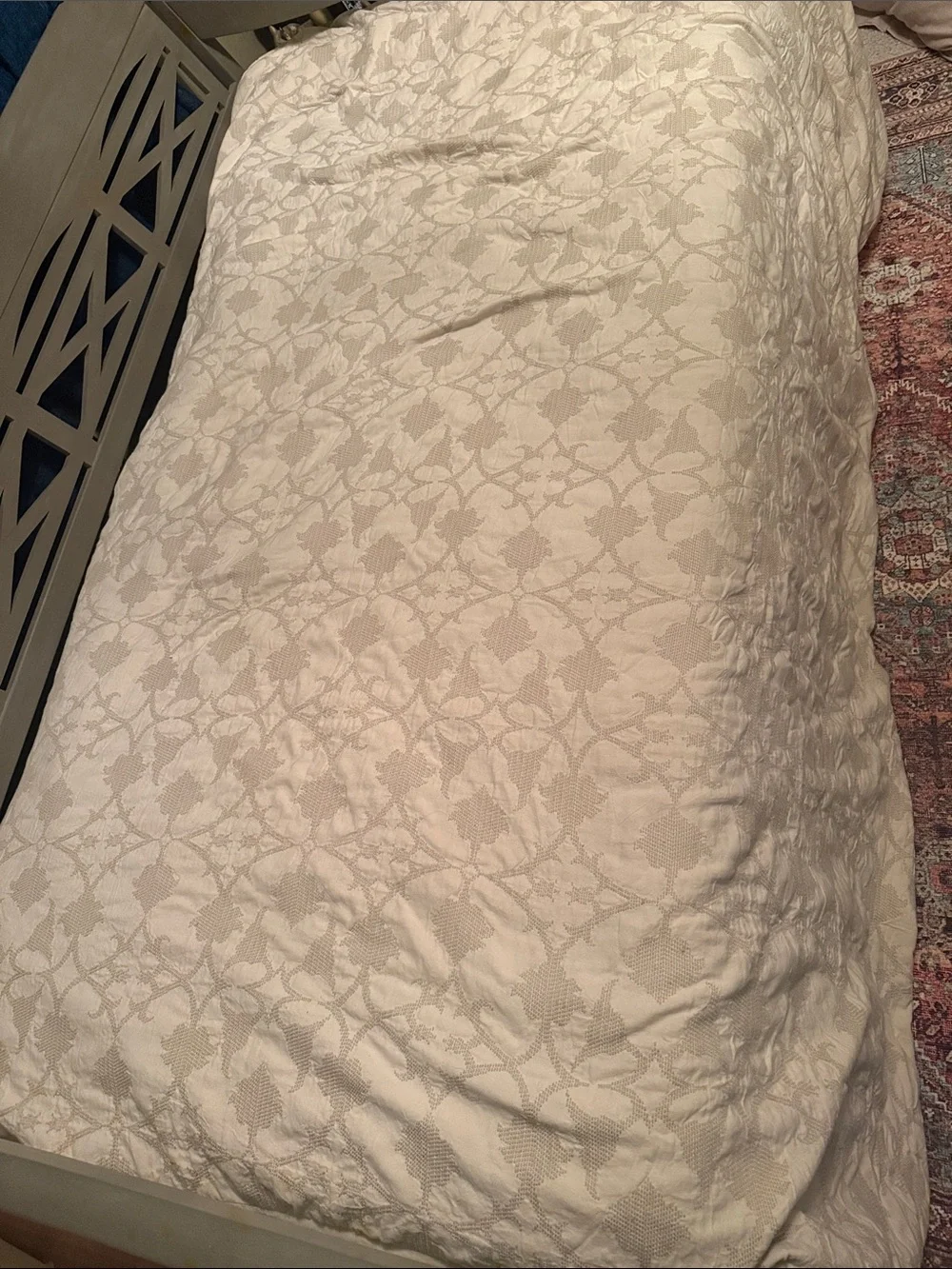 Pottery Barn Cream Cross-stitch Botanical Full Queen Cotton Blend Duvet Cover