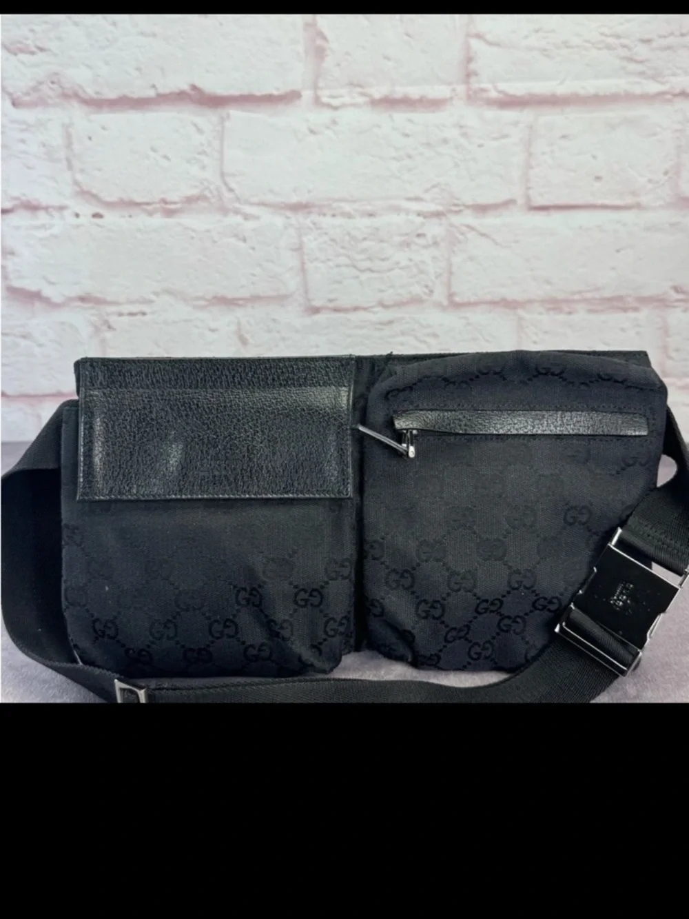 Gucci Black Monogram Double Gg Fanny Waist Belt Bag