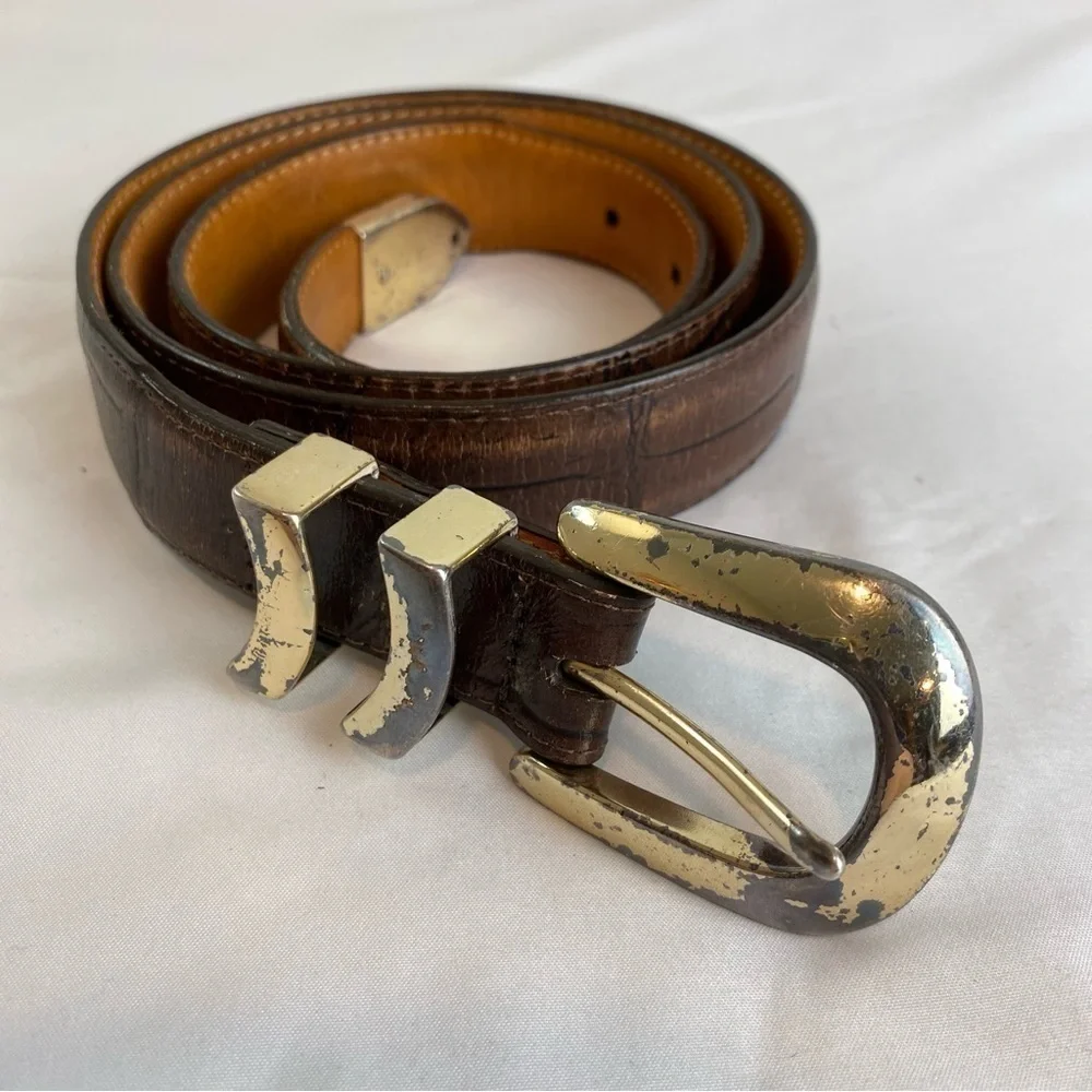 Brighton Vintage Onyx Crocodile Embossed Leather Belt #19408