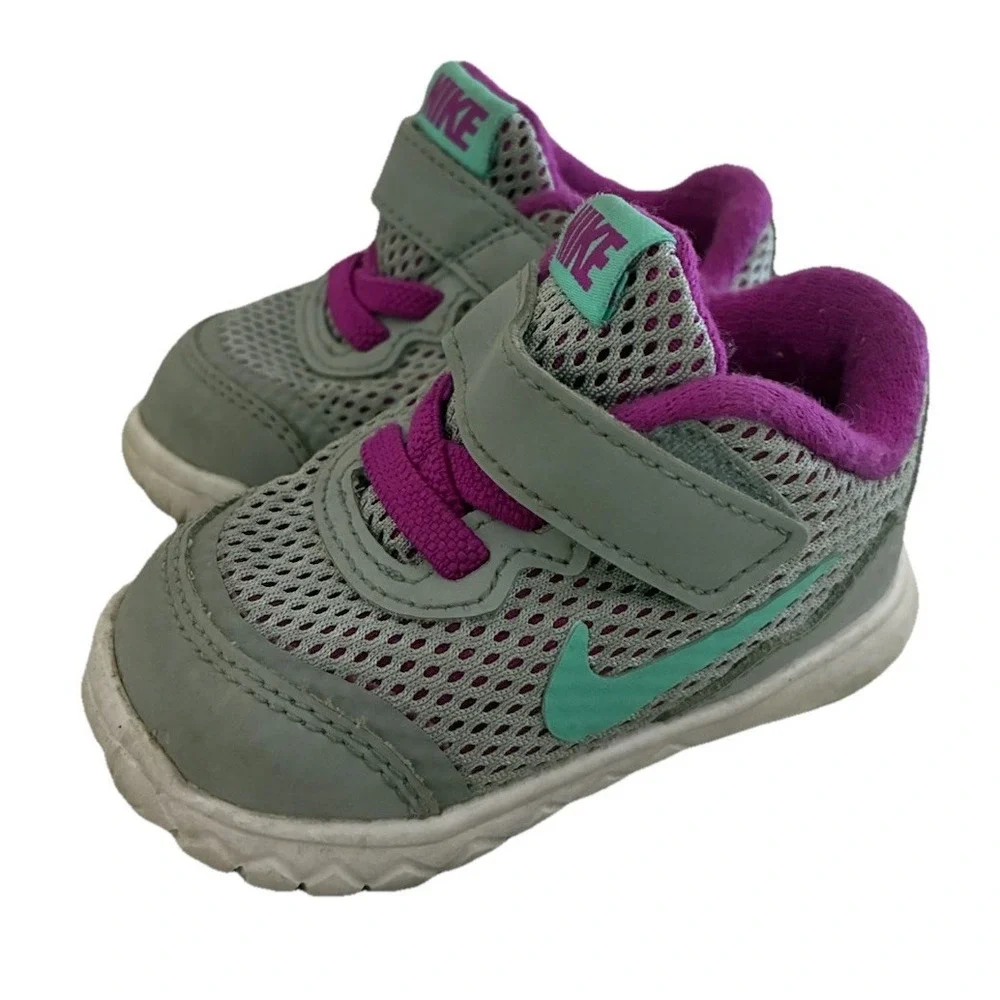 Nike Sneakers Kids 3C Gray Purple Baby Toddler Tennis Shoes Hook & Loop