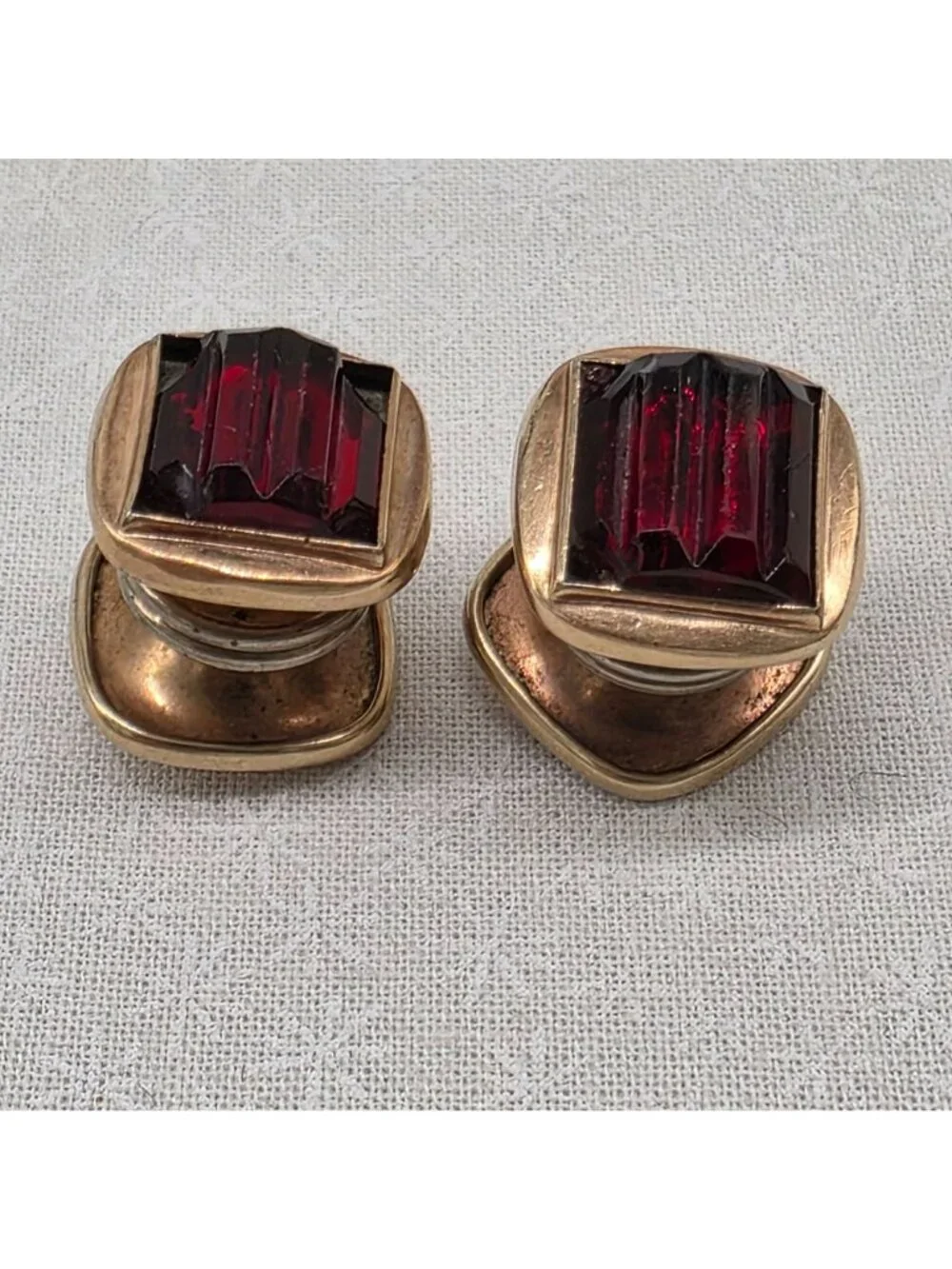 Sta-Lok't GF Vintage Cufflinks Stay locked Red Funky Mens Sturdy AS IS