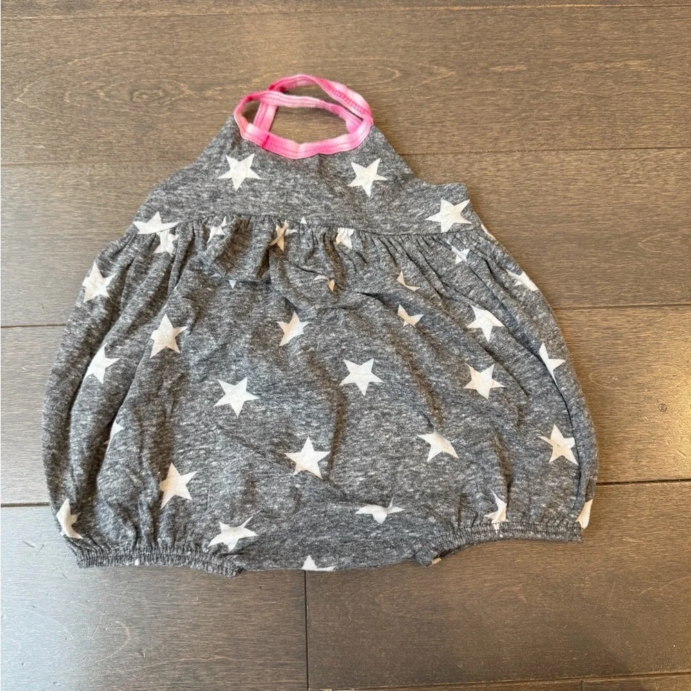 Girls' Gray Star Halter Top with Pink Trim