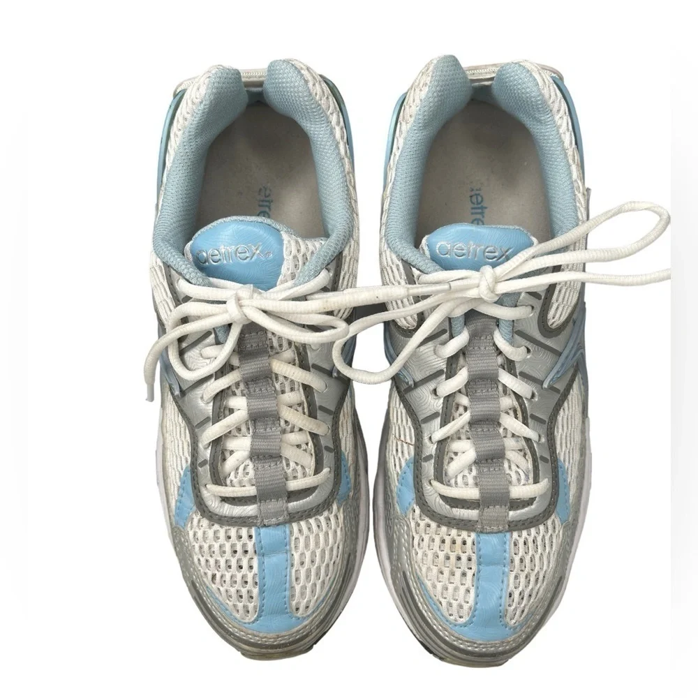 Aetrex Womens Athletic Shoe White Q562 Lace Up Sz 8.5 Sneaker Adjustable Fit EUC