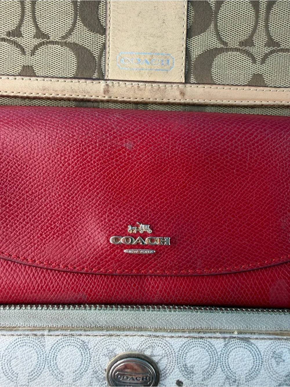COACH Project Long Wallet Bundle Lot Leather Monogram Zip Flaw Red