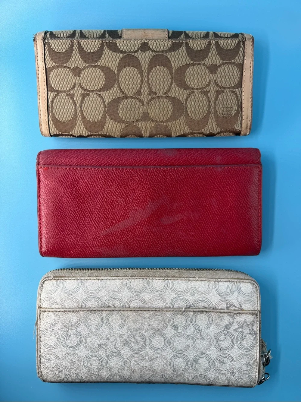 COACH Project Long Wallet Bundle Lot Leather Monogram Zip Flaw Red
