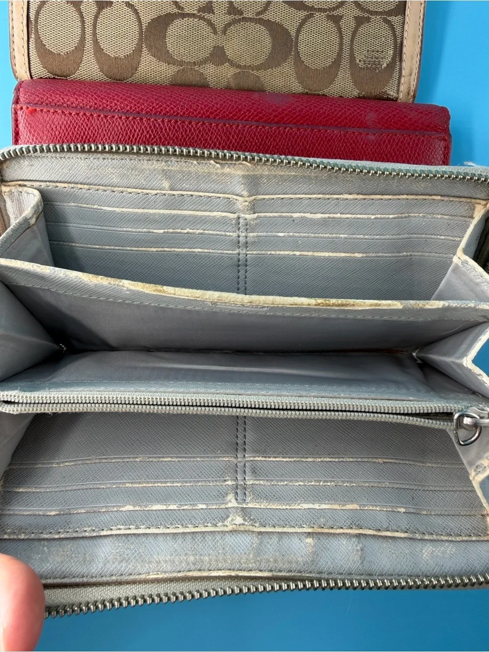 COACH Project Long Wallet Bundle Lot Leather Monogram Zip Flaw Red