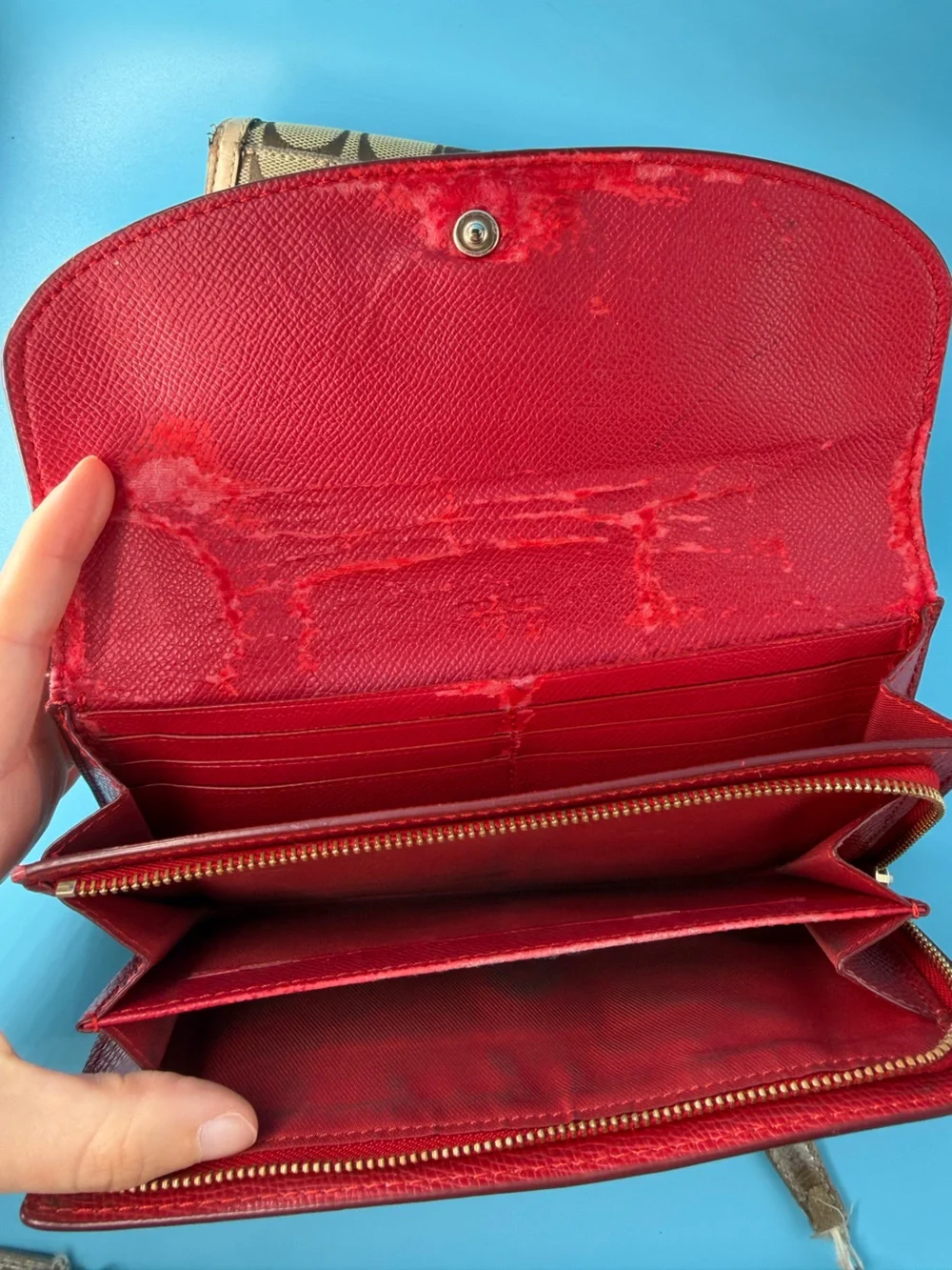 COACH Project Long Wallet Bundle Lot Leather Monogram Zip Flaw Red