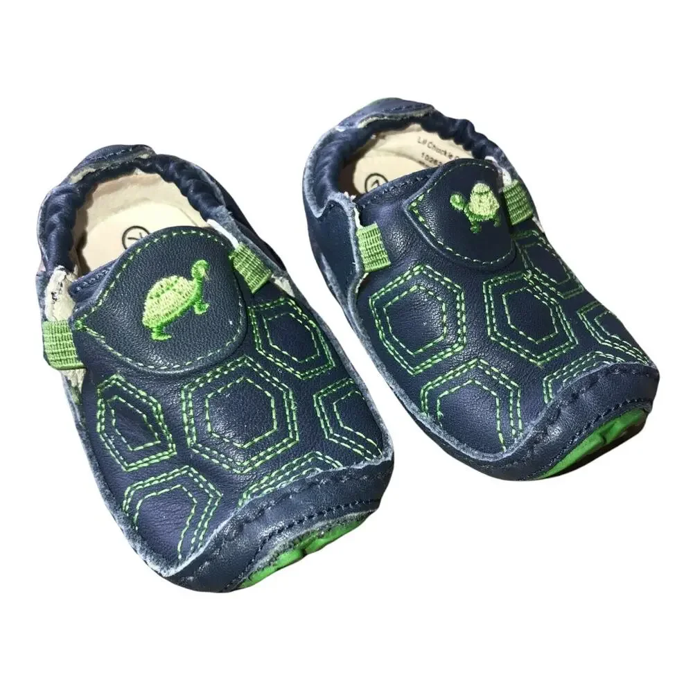 Stride Rite Boys Girls Shoes‎ 2M 2 M Lil Chuckle Navy Blue Green Turtle LeatherD