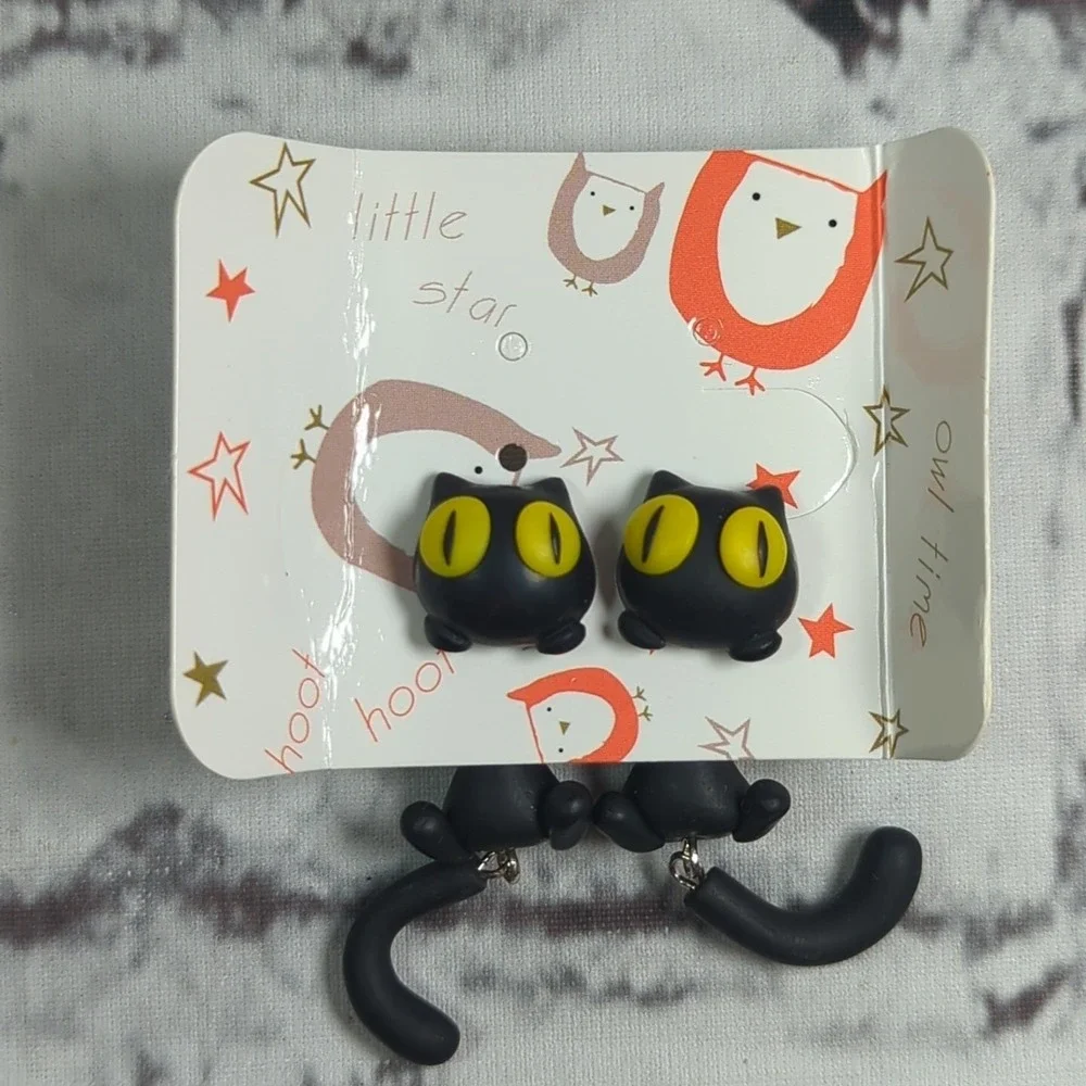 Cat‎ Clay Stud Earrings Fashion Creative Animal Cute