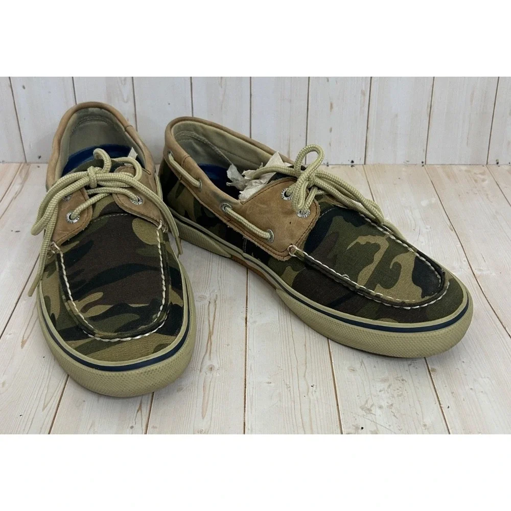 Sperry Top Sider Mens Size 11M Camouflage Green Boat Shoes Low Top Sneakers