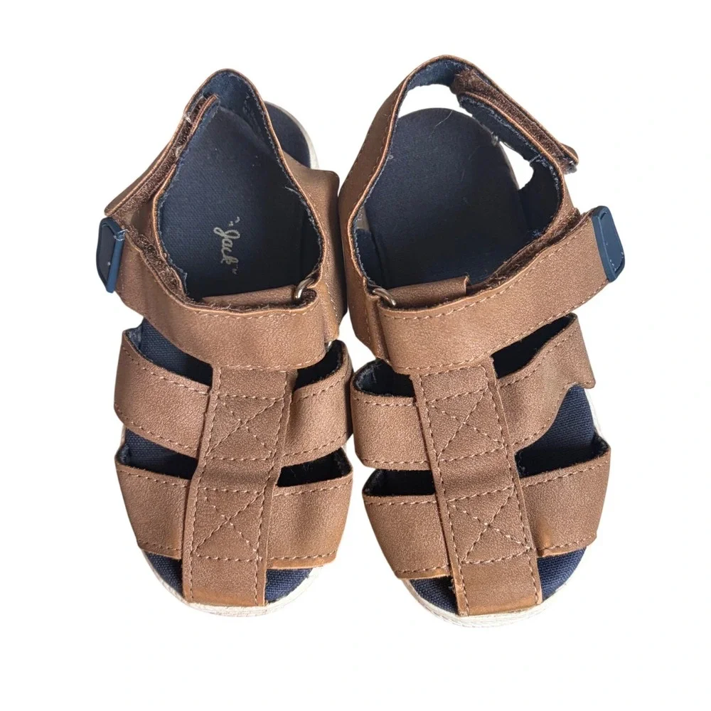 Cat & Jack Toddler Boys Brown Fisherman Sandals Size 7 Hook Loop Caged Shoes