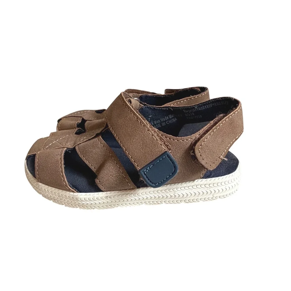 Cat & Jack Toddler Boys Brown Fisherman Sandals Size 7 Hook Loop Caged Shoes
