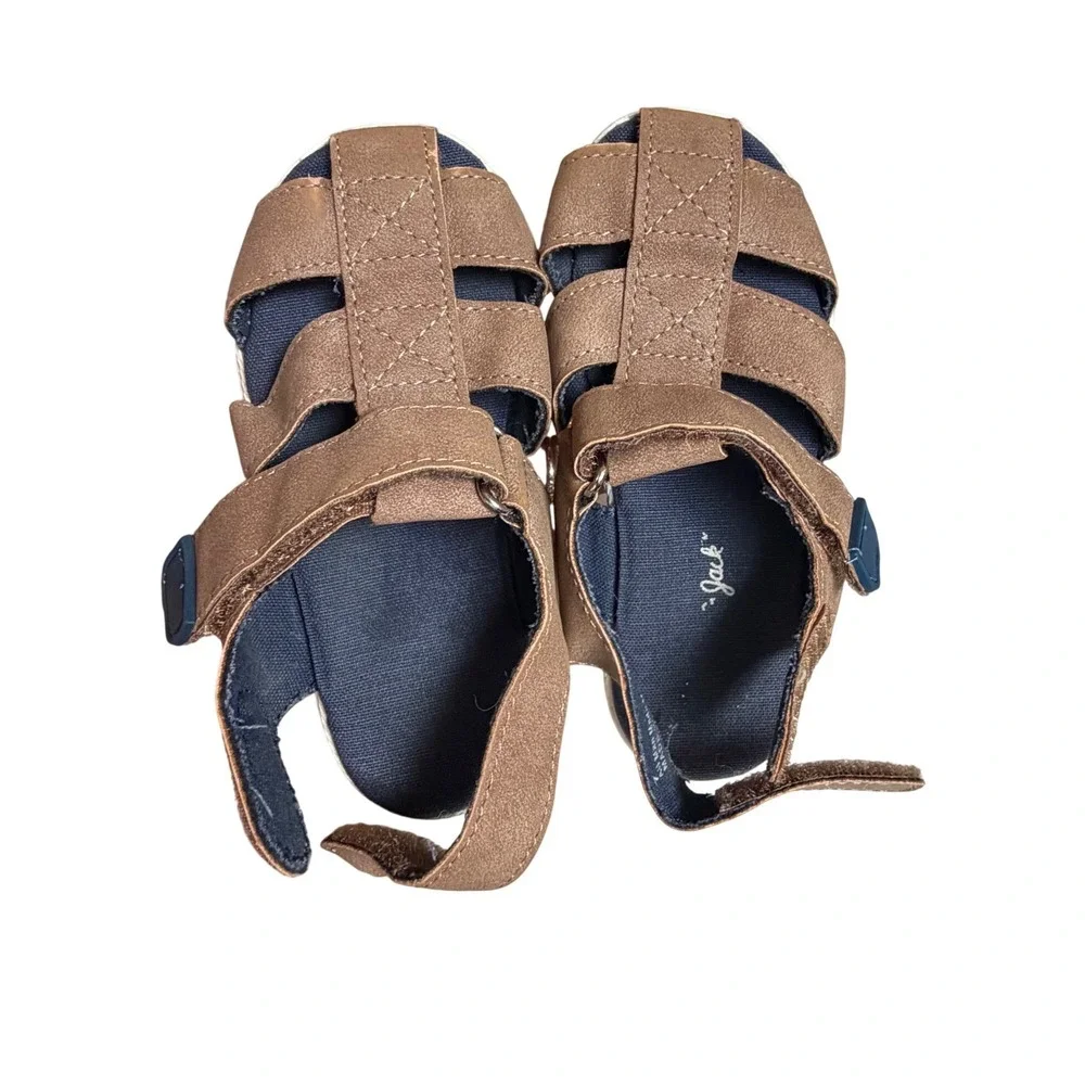 Cat & Jack Toddler Boys Brown Fisherman Sandals Size 7 Hook Loop Caged Shoes