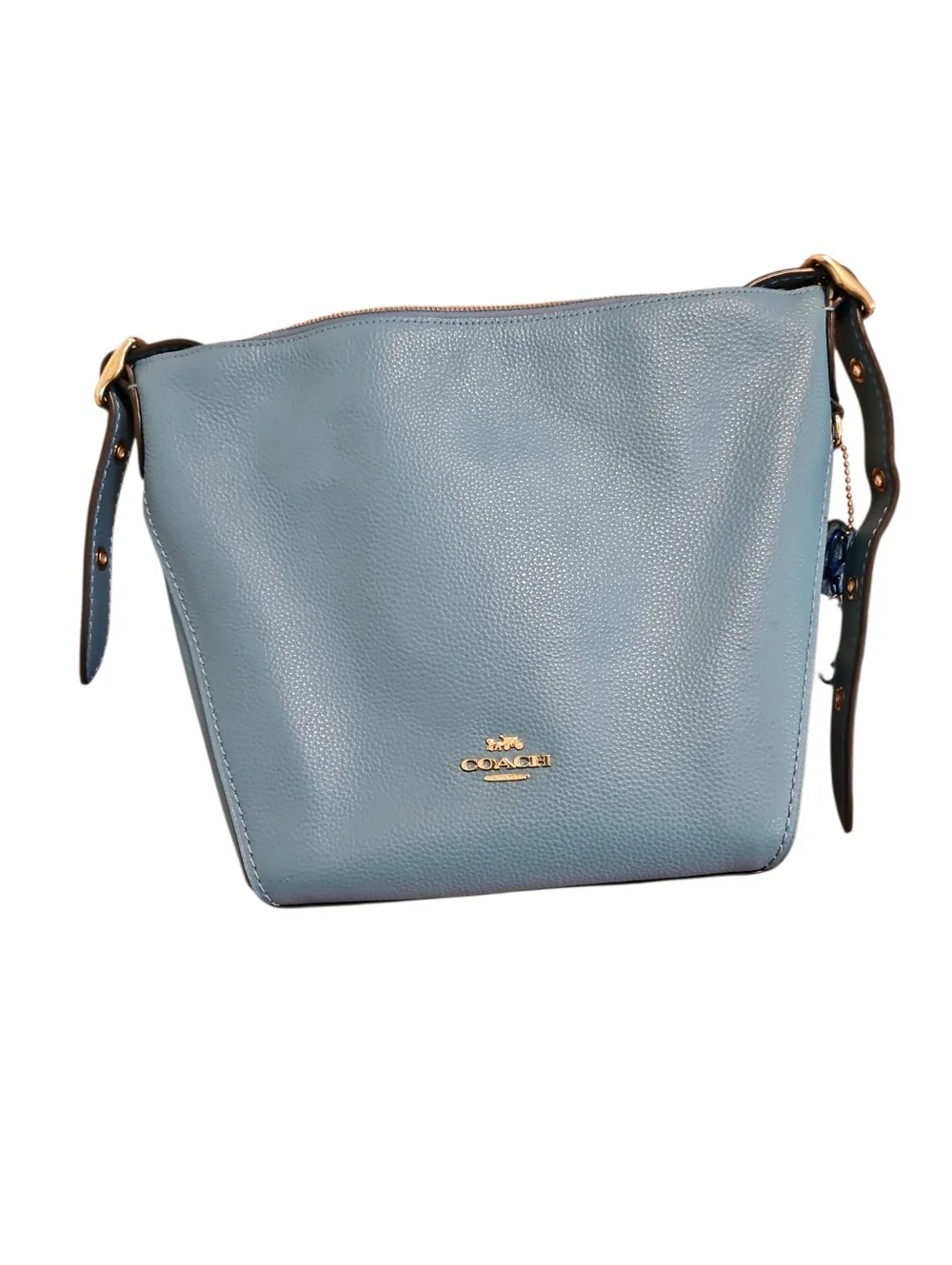 Coach Scout Hobo Bag in Steel Blue Pebbled Leather | Gold Hardware + Charm