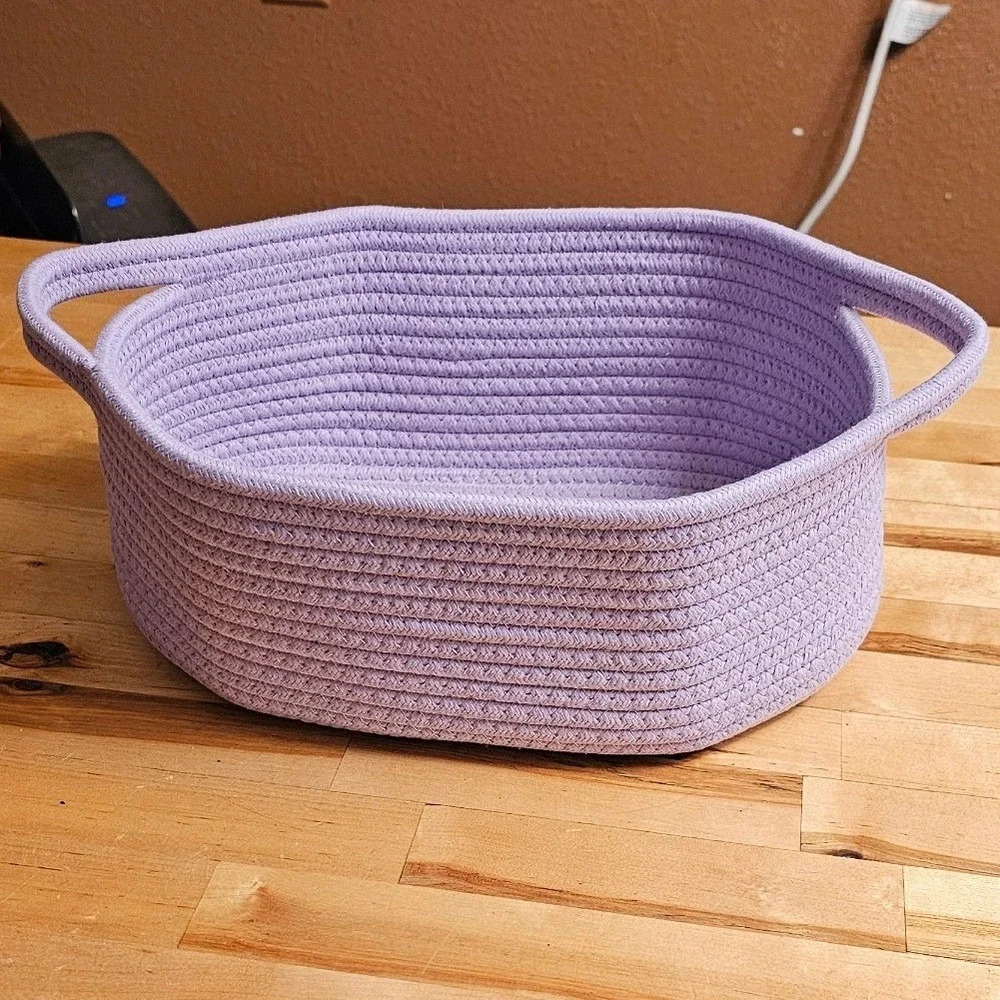 Lavender Purple Woven Cotton Rope Basket Oval Storage Bin with Handles Organizer