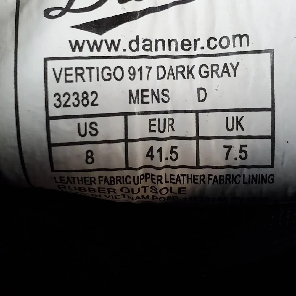 Danner Vertigo 917 Mens Hiking Shoes Sz 8 Dark Gray Lace Up Mid Top Waterproof