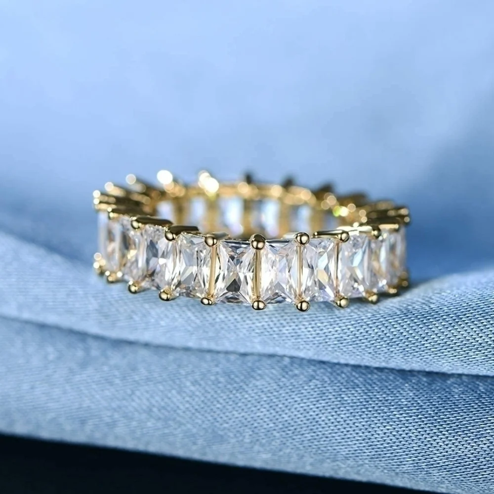 14K Yellow Gold Emerald Cut Diamonds Eternity Ring Band