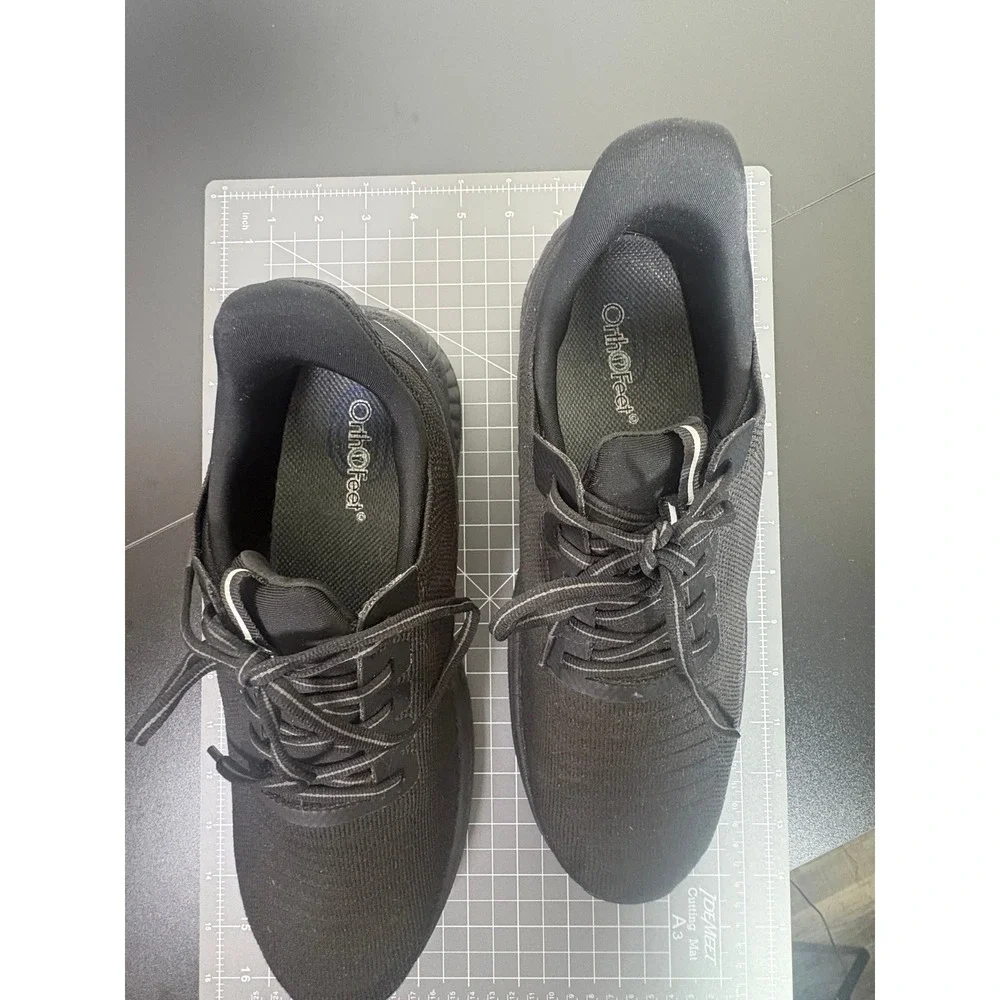 Orthofeet Womens Black Knit Athletic Walking Shoes Sneakers Comfort Support