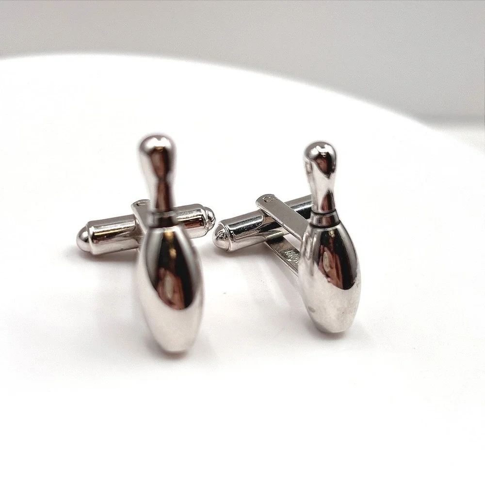 Vintage HICKOK Bowling Pin Cufflinks Silver Tone Novelty Sports Men's U.S.A.